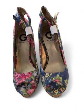 G by Guess Floral Denim & Cork Heels